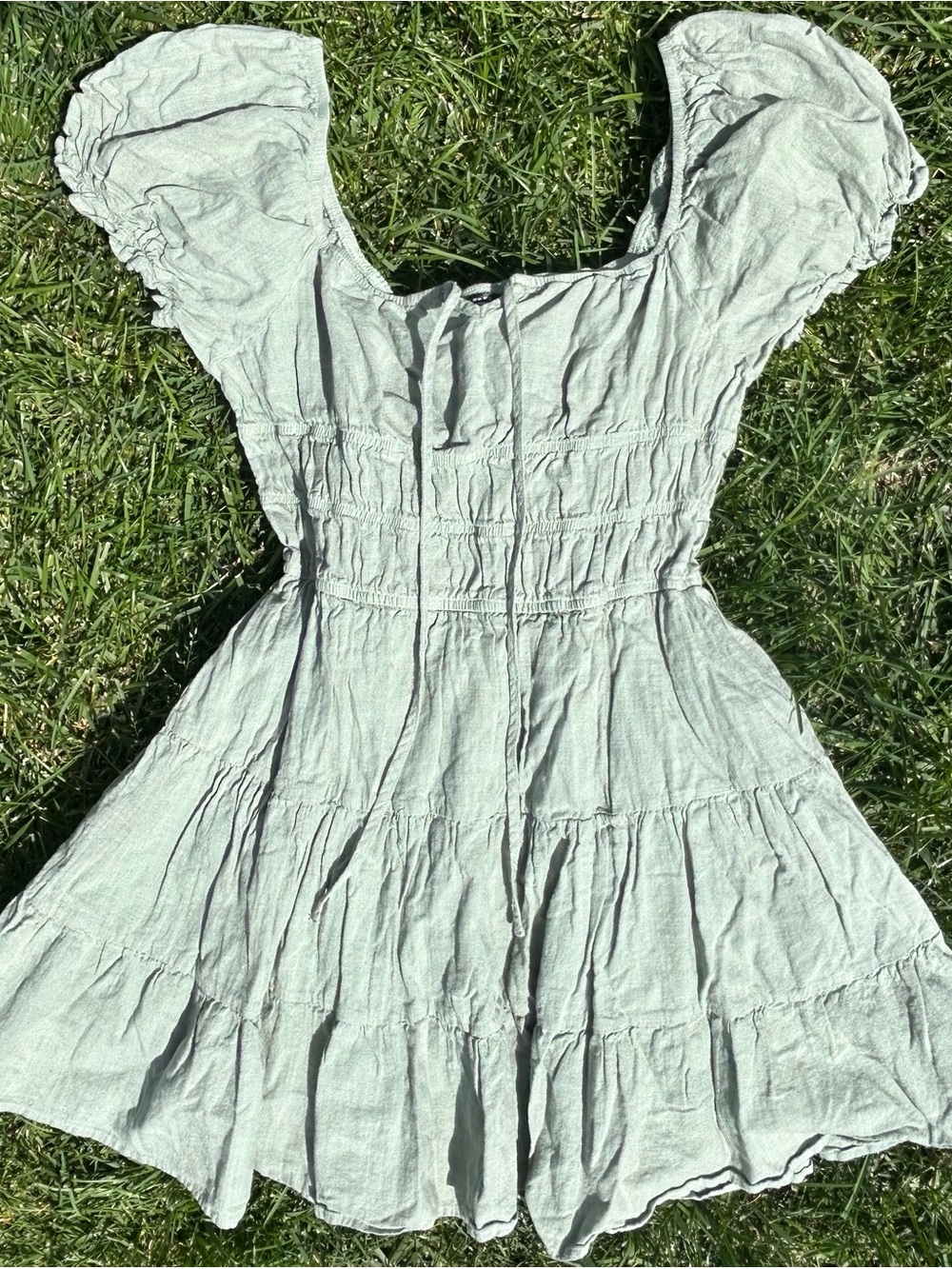 SHEIN Sage Green Smocked Tiered Mini Dress